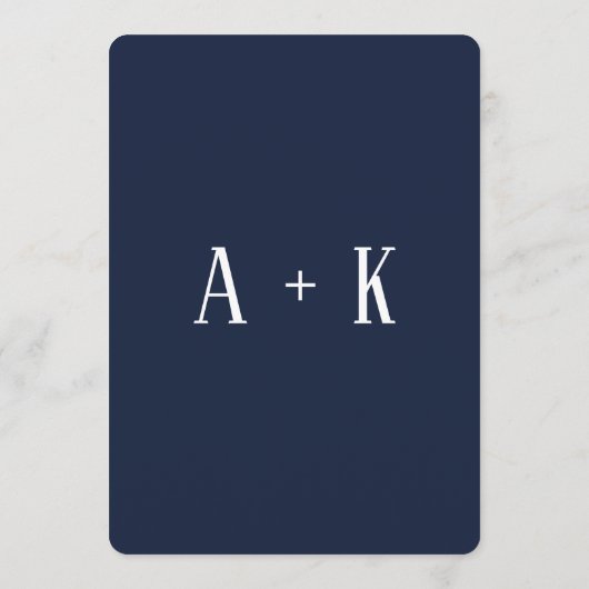 Save the Date flat card - Elegant bloemig diepblau (Achterkant)