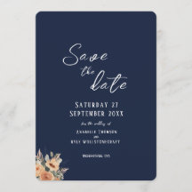 Save the Date flat card - Elegant bloemig diepblau