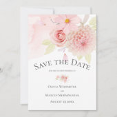 Save the Date Floral Bord Blush Pink Kaart (Voorkant)
