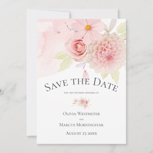 Save the Date Floral Bord Blush Pink Kaart (Voorkant)