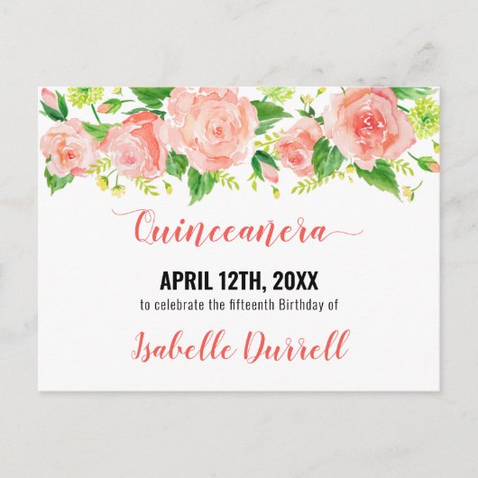 Save the Date Floral Coral Peach Pink Rose Bloemen Aankondigingskaart (Voorkant)