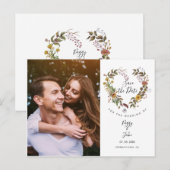 Save the Date Floral Heart Garland Foto Briefkaart (Voorkant / Achterkant)
