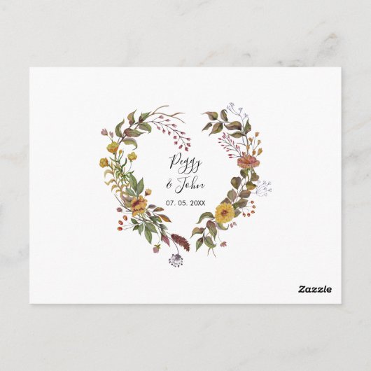 Save the Date Floral Heart Garland Foto Briefkaart (Achterkant)