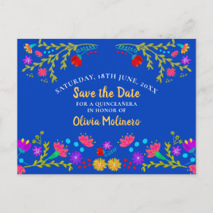 Save the Date Floral Mexican Fiesta Royal Blue Aankondigingskaart