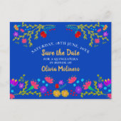 Save the Date Floral Mexican Fiesta Royal Blue Aankondigingskaart (Voorkant)