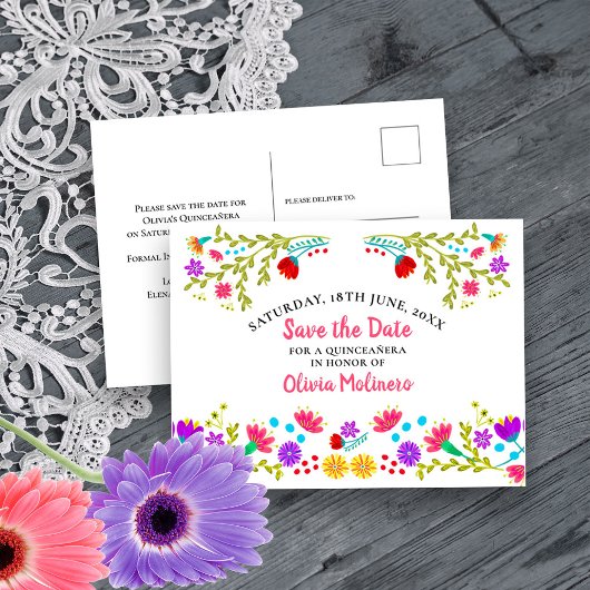 Save the Date Floral Mexican Fiesta White Aankondigingskaart