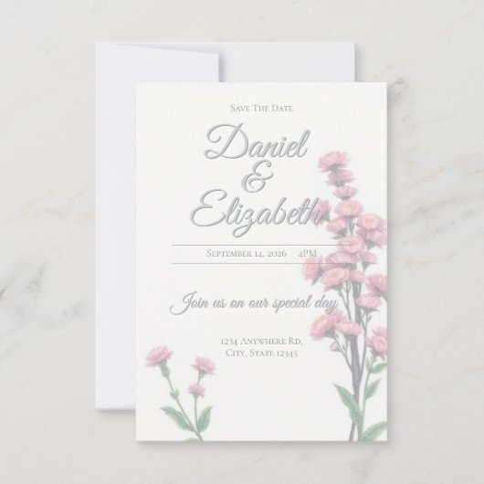 Save The Date floral wedding invitation (Voorkant)