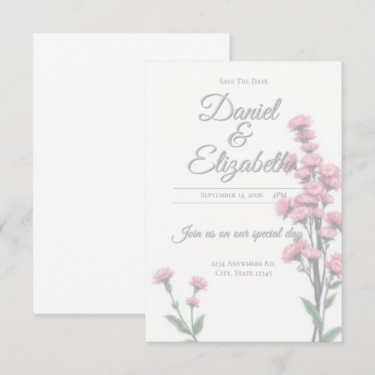 Save The Date floral wedding invitation (Voorkant / Achterkant)
