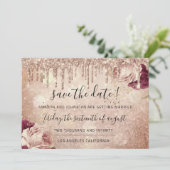 Save The Date  Florals Roos Glitter Drips Marsala (Staand voorkant)