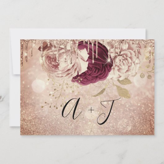 Save The Date  Florals Roos Glitter Drips Marsala (Achterkant)