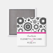 Save the Date Folk Zwart Wit Bloem Boho Bruiloft Magneet (Voorkant / Achterkant)
