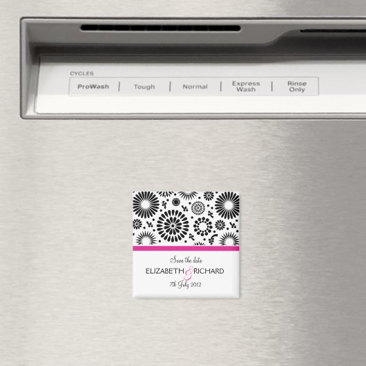 Save the Date Folk Zwart Wit Bloem Boho Bruiloft Magneet (Insitu (Vaatwasser))