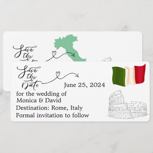Save the Date for a bruiloft in Rome, Italië Kaart (Voorkant / Achterkant)