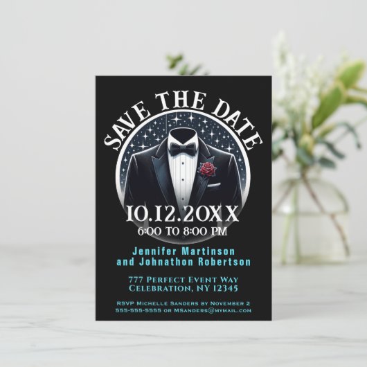 Save the date | Formeel | Tuxedo uitnodiging (Staand voorkant)