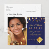 Save the Date foto afstudeerfeest blauw 2025 Briefkaart (Voorkant / Achterkant)