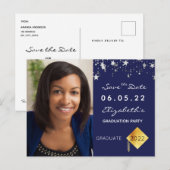 Save the Date foto afstudeerfeest blauw Briefkaart (Voorkant / Achterkant)