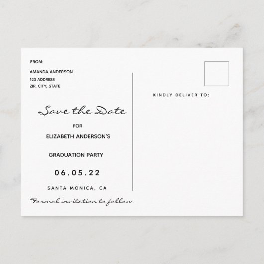 Save the Date foto afstudeerfeest blauw Briefkaart (Achterkant)