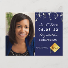 Save the Date foto afstudeerfeest blauw Briefkaart