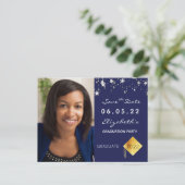 Save the Date foto afstudeerfeest blauw Briefkaart (Staand voorkant)