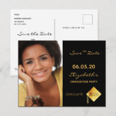 Save the Date foto afstudeerfeest zwart 2025 Briefkaart (Voorkant / Achterkant)