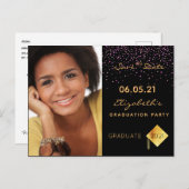 Save the Date foto afstudeerfeest zwart 2025 Briefkaart (Voorkant / Achterkant)