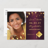 Save the Date foto eindexamenfeest burgundy Briefkaart (Voorkant / Achterkant)