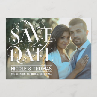 Save the Date Foto - Floral Flourish Typography