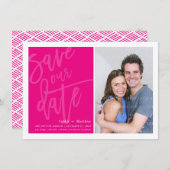 SAVE THE DATE foto hand lettered script heet roze Kaart (Voorkant / Achterkant)
