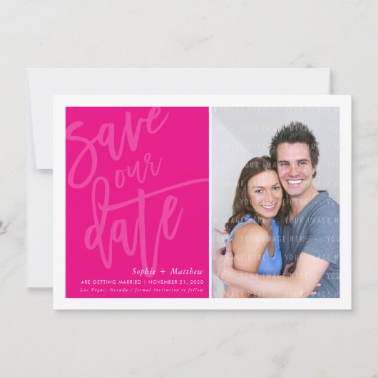 SAVE THE DATE foto hand lettered script heet roze Kaart (Voorkant)