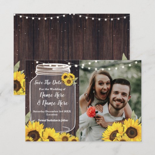 Save The Date Foto Houten Zonnebloem Foto Bruiloft (Voorkant / Achterkant)