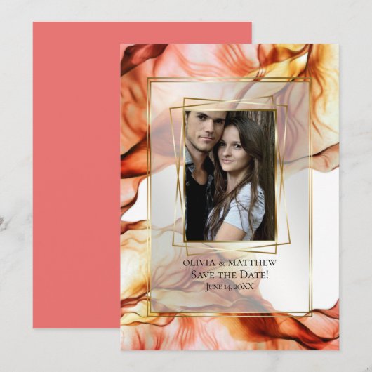 Save the date | Foto Lijst Herfst Abstract 3 Kaart (Voorkant / Achterkant)
