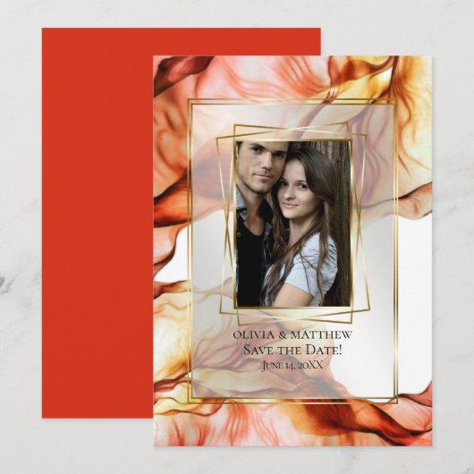 Save the date | Foto Lijst Herfst Abstract 4 Kaart (Voorkant / Achterkant)