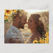 Save The Date - Foto met Gouden Gele Bloemen Aankondigingskaart (Voorkant)