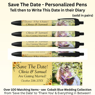 Save The Date - Foto met Gouden Gele Bloemen Zwarte Inkt Pen