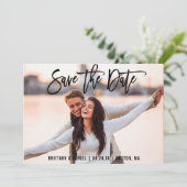 Save The Date Foto Moderne Borstel Schriftkaart B (Staand voorkant)