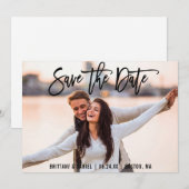 Save The Date Foto Moderne Borstel Schriftkaart B (Voorkant / Achterkant)