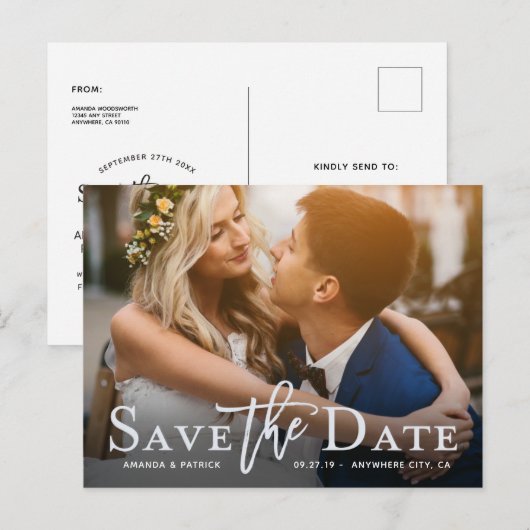 Save the Date Foto Moderne Typografie Trouwen Aankondigingskaart (Voorkant / Achterkant)