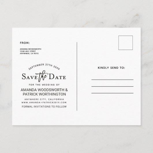 Save the Date Foto Moderne Typografie Trouwen Aankondigingskaart (Achterkant)