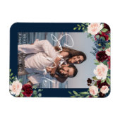 Save the Date Foto Navy Bourgondië en Blush Magneet (Horizontaal)