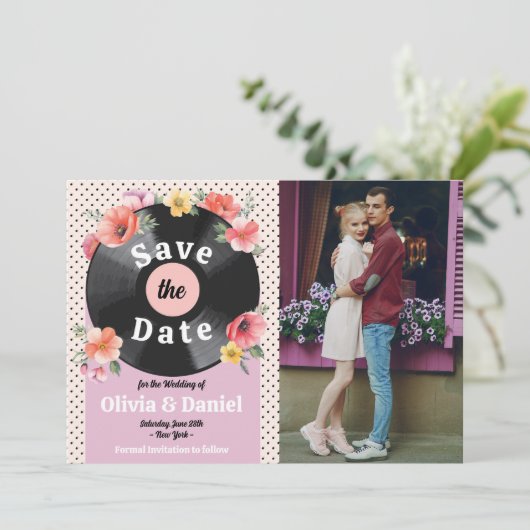 Save The Date Foto Record Trouwbloemen 1950s  (Staand voorkant)