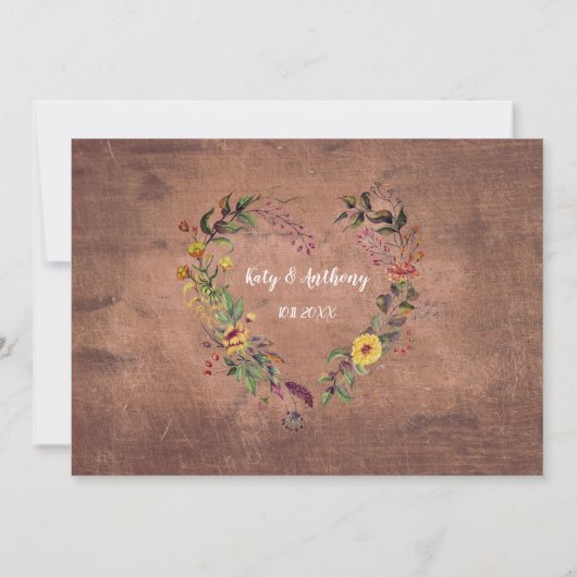 Save the Date Foto Rustiek Hout Bloemen Hart Kaart (Achterkant)