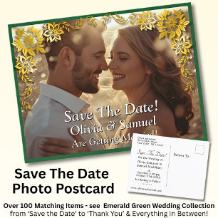 Save The Date, Foto -Smaragdgroen & Goud Aankondigingskaart