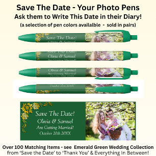 Save The Date - Foto + Smaragdgroen & Goud Zwarte Inkt Pen