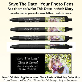 Save The Date + Foto, Zwart & Wit met Oneindigheid Zwarte Inkt Pen