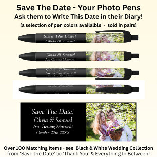 Save The Date + Foto, Zwart & Wit met Oneindigheid Zwarte Inkt Pen