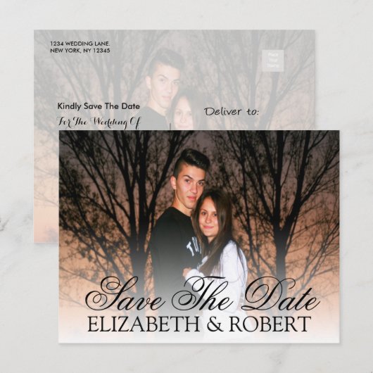 Save the date | Fotosjabloon Aankondigingskaart (Voorkant / Achterkant)