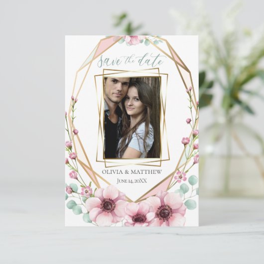 Save the date | Frisse lente bloemen en bladeren Kaart (Staand voorkant)