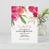 Save the date. Fuchsia Floral Wedding Photo Card Kaart (Staand voorkant)