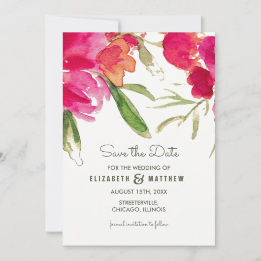 Save the date. Fuchsia Green Floral Kaart (Voorkant)