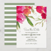 Save the date. Fuchsia Green Floral Kaart (Voorkant / Achterkant)
